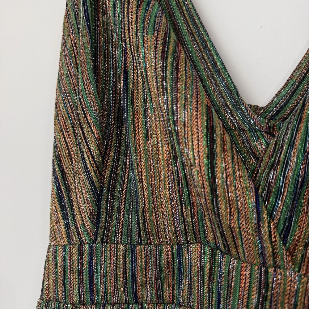 Boston Proper Metallic Green Gold Maxi Dress V-Neck NWT Women’s L - Picture 3 of 14